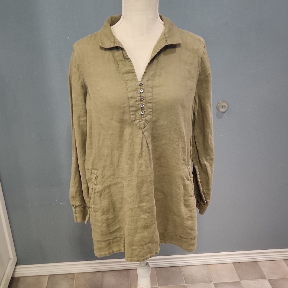 J Jill Love Linen Quarter Button Down Boho Flowy Minimalist Blouse